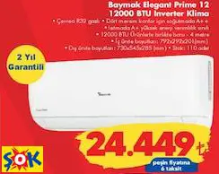 BAYMAK ELEGANT PRİME 12 12000 BTU İNVERTER KLİMA